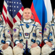 The MS-18 crew: Mark Vande Hei (left), Oleg Novitskiy (center), and Pyotr Dubrov.